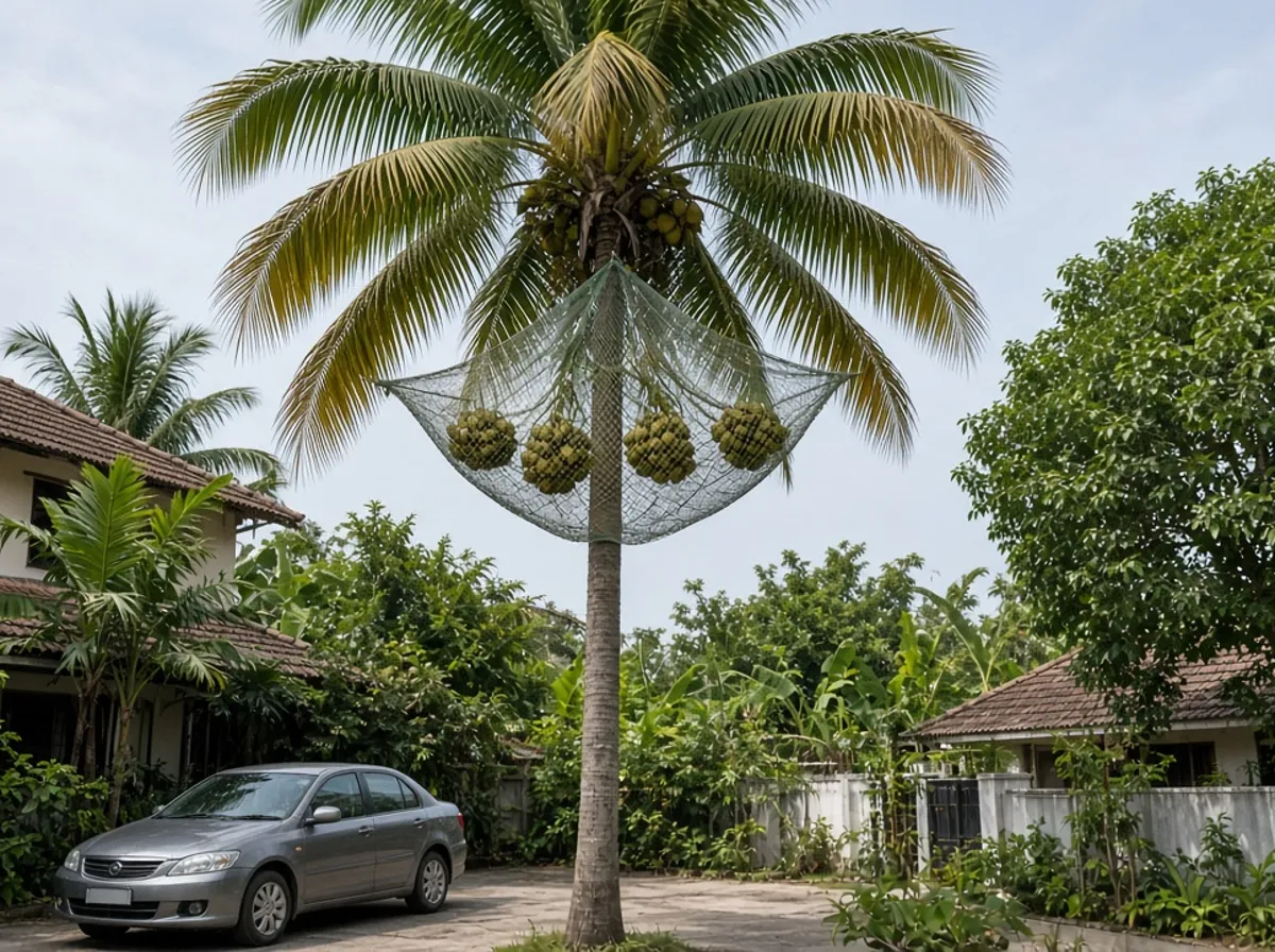 Professional installation of Coconut Tree Safety Nets by SkyShield Safety Solutions